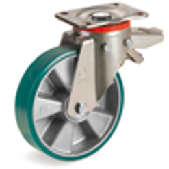 Tellure Rota 627244 — Ruote in poliuretano TR-ROLL, nucleo in alluminio, supporto rotante piastra P con freno
