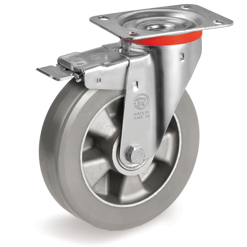 Tellure Rota 627304ESD — Roues en polyuréthane ESD «TR-Roll», avec résistance électrique <10^9 Ohm corps en aluminium, monture pivotante à platine NL frein antérieur — 627304ESD | Tellure Rota
