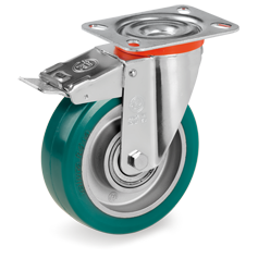 Tellure Rota 627313 — Ruedas de poliuretano TR-ROLL, núcleo de aluminio, soporte giratorio pletina NL freno delantero — 627313 | Tellure Rota