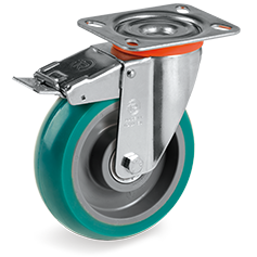 Tellure Rota 627326 — Ruote in poliuretano 'TR Roll' con profilo bombato ergonomico, nucleo in poliammide 6, supporto rotante tipo NL con freno — 627326 | Tellure Rota