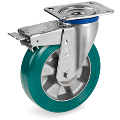 Tellure Rota 627404 — TR-ROLL Polyurethan-Räder, Alukern, Lenkrolle mit Platte M, Vorderbremse — 627404 | Tellure Rota