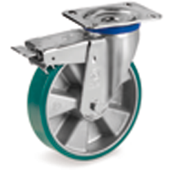 Tellure Rota 627414 — Ruote in poliuretano TR-ROLL, nucleo in alluminio, supporto rotante piastra M freno anteriore