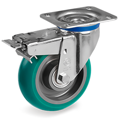 Tellure Rota 627434 — Ruote in poliuretano 'TR Roll' con profilo bombato ergonomico, nucleo in poliammide 6, supporto rotante tipo M con freno — 627434 | Tellure Rota