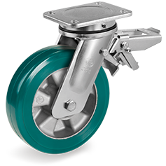 Tellure Rota 628614 — Roues en polyuréthane TR-ROLL, corps en aluminium, monture pivotante à platine EE MHD avec frein posterieur — 628614 | Tellure Rota