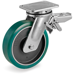 Tellure Rota 628616 — Roues en polyurethane TR-Roll, corps en fonte mecanique, monture pivotante à platine EE MHD, frein posterieur réglable — 628616 | Tellure Rota
