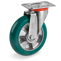Tellure Rota 628704 — Ruedas de poliuretano 'TR Roll' con perfil redondo con núcleo de aluminio, soportes giratorios industriales (NL) — 628704 | Tellure Rota