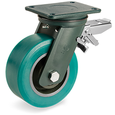 Tellure Rota 628908 — Roues en polyurethane TR-Roll, corps en fonte mecanique, monture pivotante à platine EE HD, frein posterieur réglable — 628908 | Tellure Rota