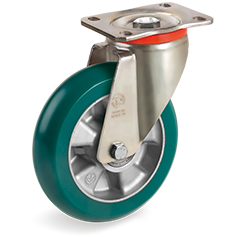 Tellure Rota 629003 — Ruedas de poliuretano 'TR Roll' con perfil redondo con núcleo de aluminio, soportes giratorios pesados (P) — 629003 | Tellure Rota