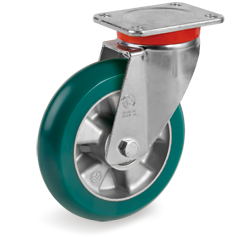 Tellure Rota 629304 — 'TR Roll' Polyurethanräder mit extra dickem, leicht balligem Laufbelag und Aluminium Felge, extraschwere (EP) Lenkrolle — 629304 | Tellure Rota