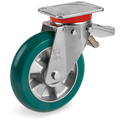 Tellure Rota 629504 — Roues en polyuréthane 'TR-Roll' avec profil ergonomique bombé, corps en aluminium, monture pivotante extra-lourde (EP) avec blocage — 629504 | Tellure Rota