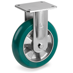 Tellure Rota 629706 — Ruote in poliuretano 'TR Roll' con profilo bombato ergonomico, nucleo in alluminio, supporto fisso elettrosaldato (EE MHD) — 629706 | Tellure Rota