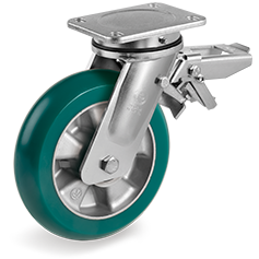 Tellure Rota 629803 — Roues en polyuréthane 'TR-Roll' avec profil ergonomique bombé, corps en aluminium, monture pivotante electrosoudée (EE MHD) avec blocage — 629803 | Tellure Rota