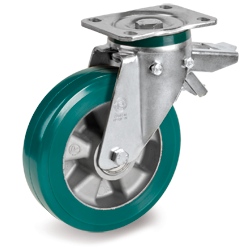 Tellure Rota 629904 — Ruote in poliuretano TR-ROLL, nucleo in alluminio, supporto rotante piastra PT con freno posteriore