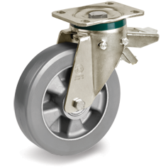 Tellure Rota 629904ESD — Ruedas de poliuretano ESD 'TR Roll', resistencia eléctrica <10^9 Ohm, soporte giratorio pletina PT con freno trasero — 629904ESD | Tellure Rota