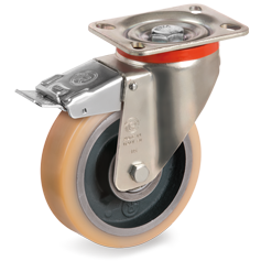 Tellure Rota 634853 — Ruote in poliuretano Vulkollan®, nucleo in ghisa meccanica, supporto rotante piastra P con freno anteriore — 634853 | Tellure Rota