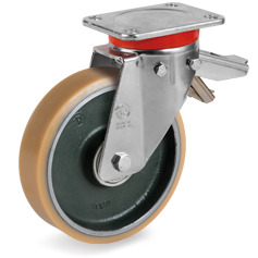Tellure Rota 636506 — Ruote in poliuretano Vulkollan®, nucleo in acciaio forgiato, supporto rotante piastra EP con freno registrabile