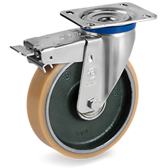 Tellure Rota 636704 — Räder aus Polyurethan Vulkollan®, Schmiedestahlkern, Lenkrolle mit Platte M, Vorderbremse — 636704 | Tellure Rota