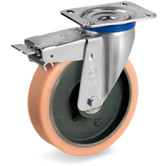 Tellure Rota 636724 — Roues en polyurethane Vulkollan®, corps en fonte mecanique, monture pivotante à platine M avec blocage avant