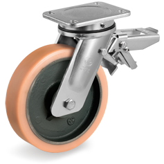 Tellure Rota 638903 — Roues en Vulkollan®, corps en fonte mecanique, monture pivotante a platine EE MHD, frein posterieur réglable
