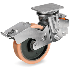 Tellure Rota 639506 — Roues en Vulkollan®, corps en fonte mecanique, monture pivotante à platine à suspension EES MHD avec frein