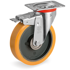 Tellure Rota 645463 — Ruote in poliuretano 'TR', nucleo in ghisa, supporto rotante piastra NL freno anteriore — 645463 | Tellure Rota