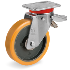Tellure Rota 646664 — Räder aus Polyurethan TR, Gusseisenkern, Lenkrolle mit Platte EP, mit einstellbarer Bremse — 646664 | Tellure Rota