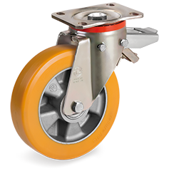 Tellure Rota 655503 — 'TR' Polyurethan-Räder,extra dicker Laufbelag, Alukern, geferdete Lenkrolle mit Platte P mit Bremse — 655503 | Tellure Rota