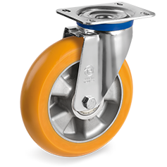 Tellure Rota 655904 — Roues en polyuréthane TR avec profil ergonomique bombé, corps en aluminium, monture pivotante moyenne (M) — 655904 | Tellure Rota