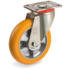 Tellure Rota 655914 — TR Polyurethanräder mit extra dickem, leicht balligem Laufbelag und Aluminium Felge, schwere (P) Lenkrolle mit Platte — 655914 | Tellure Rota