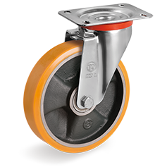 Tellure Rota 656206 — Ruote in poliuretano 'TR', nucleo in ghisa, supporto rotante piastra NL — 656206 | Tellure Rota