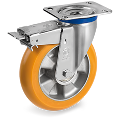 Tellure Rota 656306 — Ruedas de poliuretano TR con perfil redondo con núcleo de aluminio, soportes giratorios medios (M) con freio — 656306 | Tellure Rota