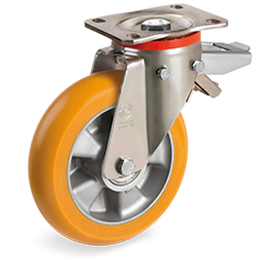 Tellure Rota 656313 — Roues en polyuréthane TR avec profil ergonomique bombé, corps en aluminium, monture pivotante lourde (P) avec blocage — 656313 | Tellure Rota
