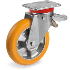 Tellure Rota 656326 — TR Polyurethanräder mit extra dickem, leicht balligem Laufbelag und Aluminium Felge, extraschwere (EP) Lenkrolle mit Feststeller — 656326 | Tellure Rota