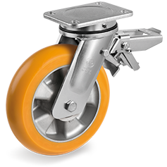 Tellure Rota 656334 — Roues en polyuréthane TR avec profil ergonomique bombé, corps en aluminium, monture pivotante electrosoudée (EE MHD) avec blocage — 656334 | Tellure Rota