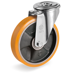 Tellure Rota 656424 — Ruote in poliuretano 'TR', nucleo in ghisa, supporto rotante foro passante NL