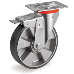 Tellure Rota 656514ESD — Ruote in poliuretano ESD 'TR', resistenza elettrica <10^9 Ohm, nucleo in alluminio, supporto rotante piastra NL freno anteriore — 656514ESD | Tellure Rota