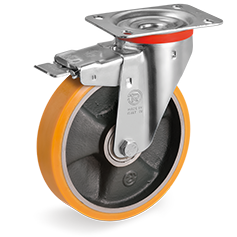 Tellure Rota 656534 — Ruote in poliuretano 'TR', nucleo in ghisa, supporto rotante piastra NL freno anteriore — 656534 | Tellure Rota