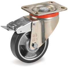 Tellure Rota 656602ESD — Ruote in poliuretano ESD 'TR', resistenza elettrica <10^9 Ohm, nucleo in alluminio,, supporto rotante piastra P freno anteriore