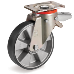 Tellure Rota 656604ESD — Ruote in poliuretano ESD 'TR', resistenza elettrica <10^9 Ohm, supporto rotante piastra P con freno posteriore — 656604ESD | Tellure Rota