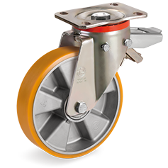 Tellure Rota 656614 — Ruote in poliuretano TR, nucleo in alluminio, supporto rotante piastra P con freno registrabile — 656614 | Tellure Rota