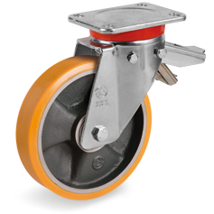 Tellure Rota 656916 — Ruote in poliuretano TR, nucleo in ghisa, supporto rotante piastra EP con freno registrabile — 656916 | Tellure Rota