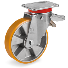 Tellure Rota 657014 — Ruote in poliuretano TR, nucleo in alluminio, supporto rotante piastra EP con freno registrabile — 657014 | Tellure Rota