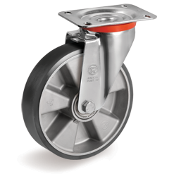 Tellure Rota 659303ESD — Ruote in poliuretano ESD 'TR', resistenza elettrica <10^9 Ohm, nucleo in alluminio, supporto rotante piastra NL