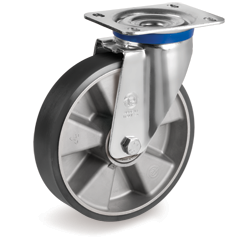 Tellure Rota 659614ESD — Ruote in poliuretano ESD 'TR', resistenza elettrica <10^9 Ohm, nucleo in alluminio, supporto rotante piastra M