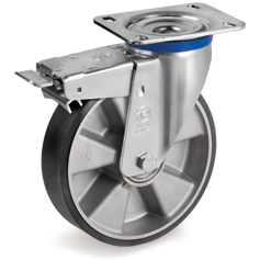 Tellure Rota 659714ESD — Ruote in poliuretano ESD 'TR', resistenza elettrica <10^9 Ohm, nucleo in alluminio, supporto rotante piastra M freno anteriore