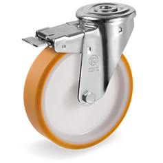 Tellure Rota 666424 — Roues en polyuréthane «TR», corps en polyamide, monture pivotante à trou passant NL frein antérieur — 666424 | Tellure Rota