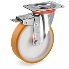 Tellure Rota 666706 — Räder aus Polyurethan 'TR', Polyamidkern, Lenkrolle mit Platte NLX, Vorderbremse — 666706 | Tellure Rota