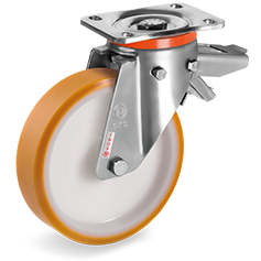 Tellure Rota 667215 — Ruote in poliuretano TR, nucleo in poliammide 6, supporto rotante piastra PX con freno registrabile