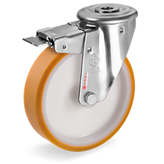 Tellure Rota 668823 — Roues en polyuréthane «TR», corps en polyamide, monture pivotante à trou passant NLX frein antérieur — 668823 | Tellure Rota