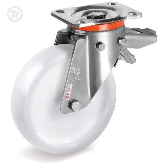 Tellure Rota 687226 — Roues monolithiques en polyamide 6 pour charges élevées, monture pivotante à platine PX avec frein réglable